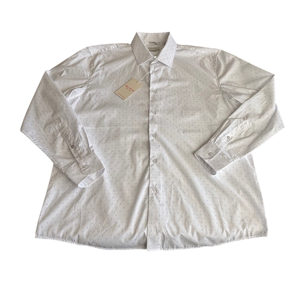 Lucky Brand Mens Slim Fit Stretch Button Down Shirt White Geometric Print XL NWT
